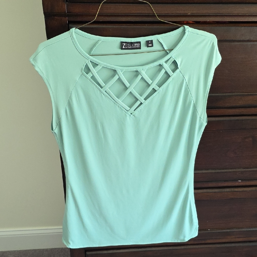 Mint Lattice-Front Cap Sleeve Top